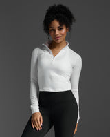 Flex Crop 1/2 Zip Long Sleeve, White/White