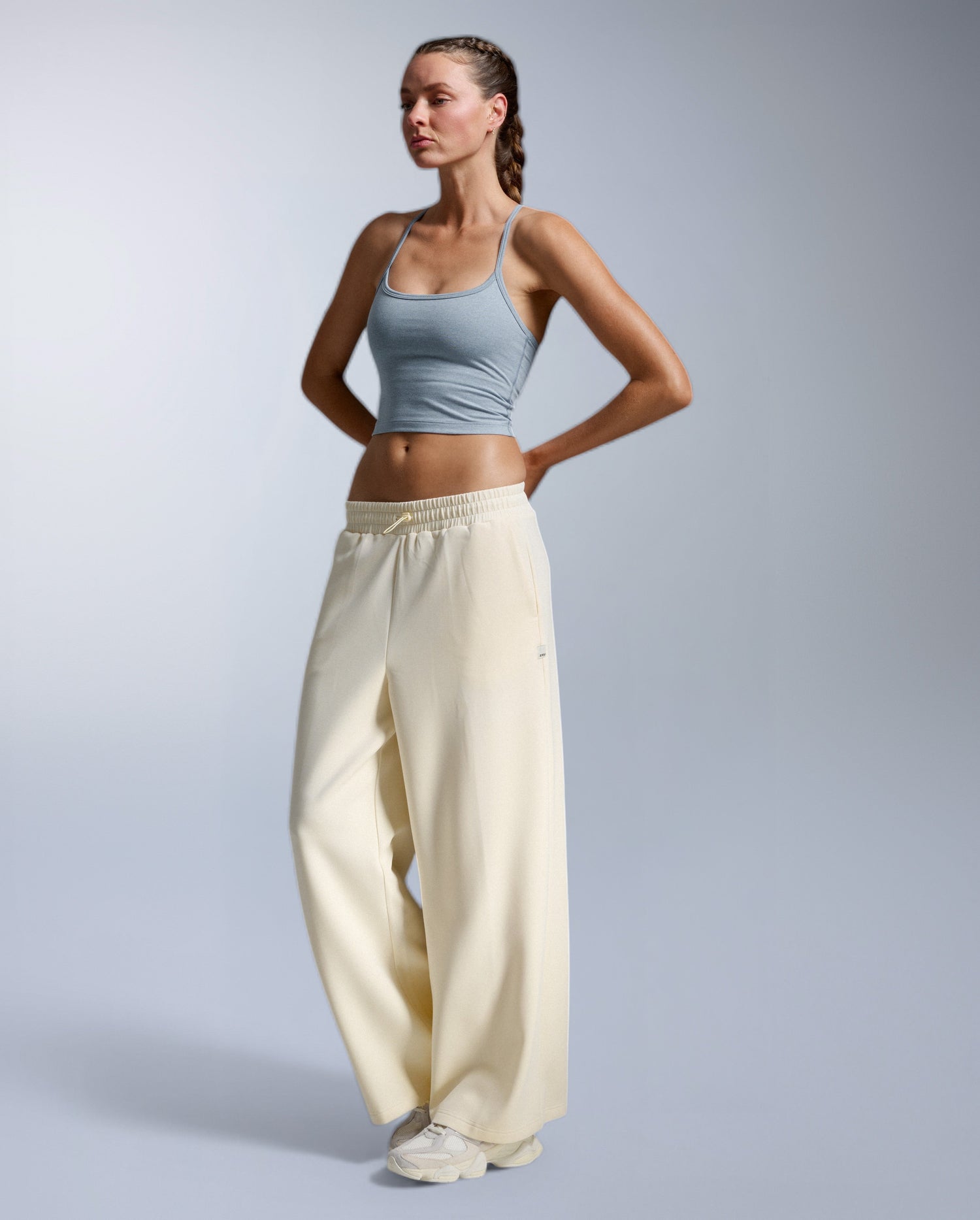 Wonderluxe Sand Washed Wide Leg Pants, Chalk/White