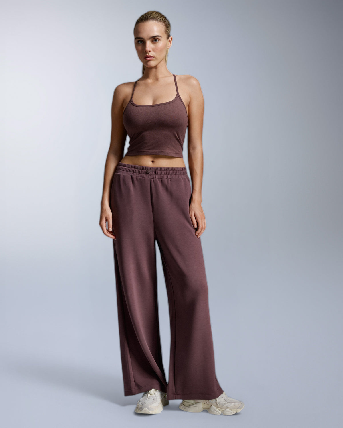 Wonderluxe Sand Washed Wide Leg Pants, Currant/White