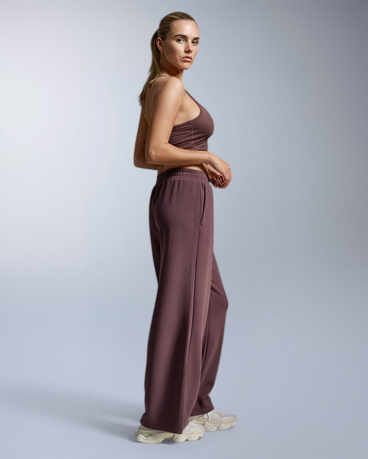 Wonderluxe Sand Washed Wide Leg Pants, Currant/White
